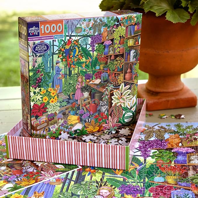 eeBoo 1000 Piece Puzzle - Alchemist's Greenhouse Jigsaw Puzzle for Adults, Square 23" x 23" Made with Recycled Board & Vegetable-Based Ink