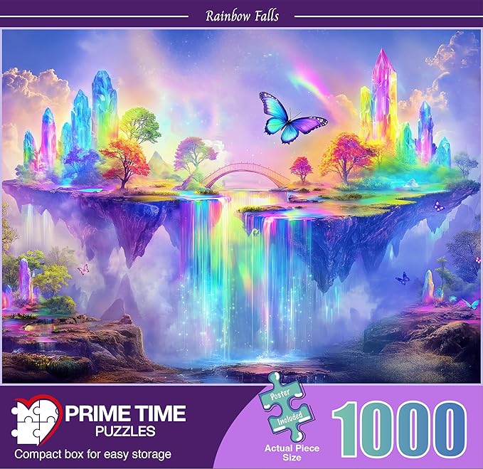 1000 Piece Jigsaw Puzzle for Adults - Fantasy Butterfly and Rainbow Crystal Waterfall - Magical Landscape - Challenging Puzzle Perfect for Game Nights. 20x27 inches