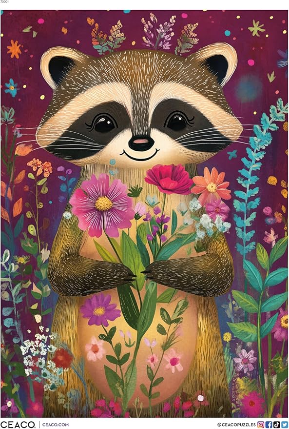 Ceaco - JK Stewart - Raccoon Cutie - 500 Piece Jigsaw Puzzle - Relaxing and Fun Activity for Adults