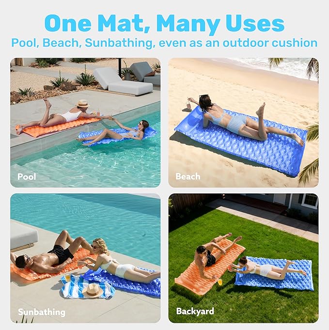 SLOOSH Inflatable Pool Floats Raft,Floating Lounge for Adults,64x32 inch Swimming Mat Pool Mattress with Headrest,2 Pieces Float Air Mat for Summer Water Beach Fun