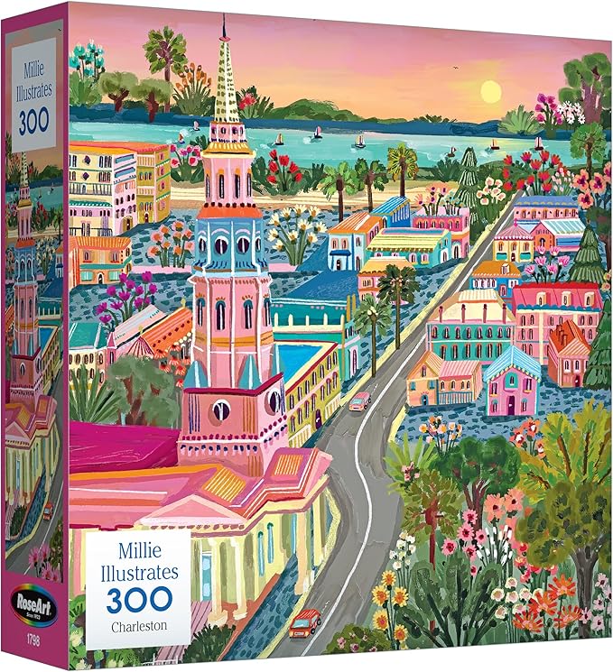 RoseArt - Millie Illustrates - Charleston South Carolina 300 Piece Jigsaw Puzzle, Colorful Modern Travel Art Illustrated Puzzles for Adults