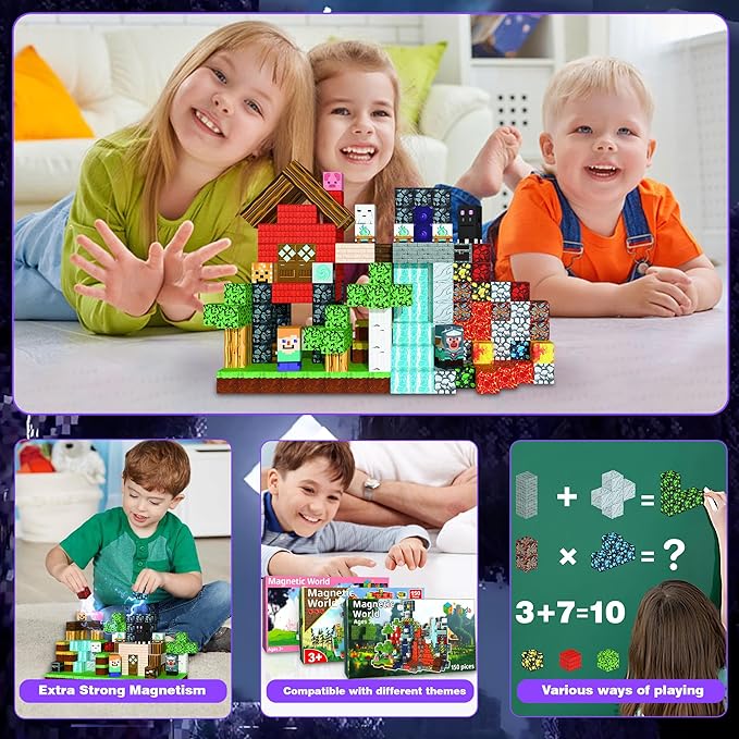 150PCS Magnetic Building Blocks for Kids – 0.8in Strong Magnet Tiles Set, Safe STEM Learning Toys for Toddlers & Kids Ages 3+, Creative Construction Blocks for Boys & Girls