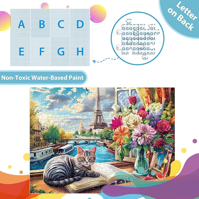 500 Pieces Puzzle for Adults Cat Paris Puzzle for Elderly, Recycled Paper Jigsaw Puzzles 500 Pieces Challenging Puzzles Family Game Gift for Friends, Finished Size is 21x15 in