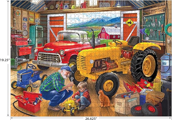 RoseArt - Bigelow Country - Grandpa's Garage - 1000 Piece Jigsaw Puzzle, Nostalgic Cars and Vintage Scene Puzzle for Adults