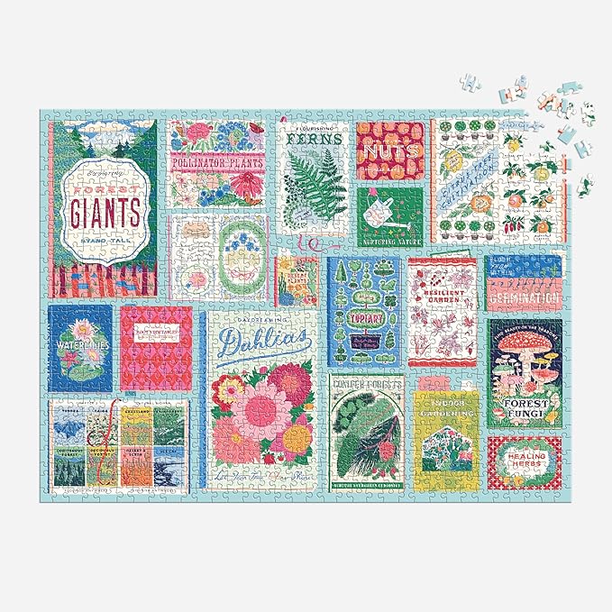 Galison Ever Upward Botanist Bookshelf – 1000 Piece Jigsaw Puzzle Featuring Beautiful Artwork of A Floral Planting Themed Books in A Collage