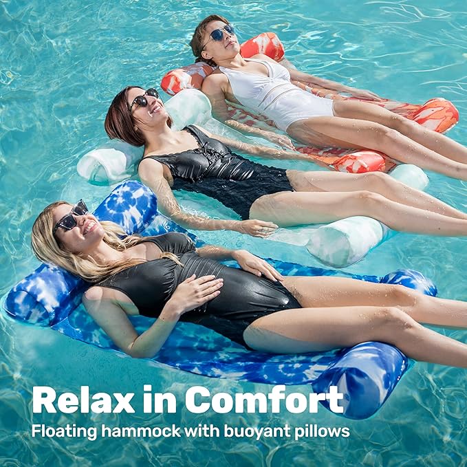Sloosh 3 Pack 4-in-1 Inflatable Pool Floats - Water Hammock Lounges, Multi-Purpose Swimming Pool Accessories (Saddle, Lounge Chair, Drifter) for Pool, Lake, Outdoor, Beach