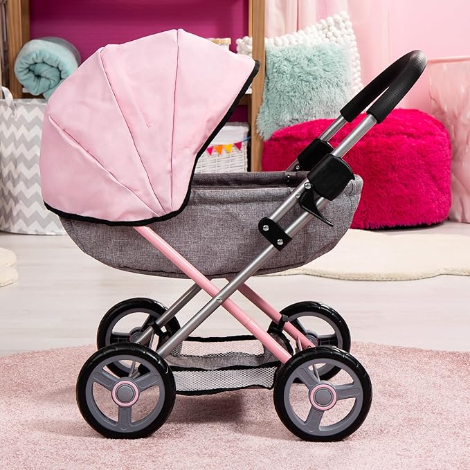 Bayer Baby Doll Stroller Toy Set with Accessories - Pink/Grey Pretend Play Carriage for Toddlers & Kids up to 18 Inch Dolls