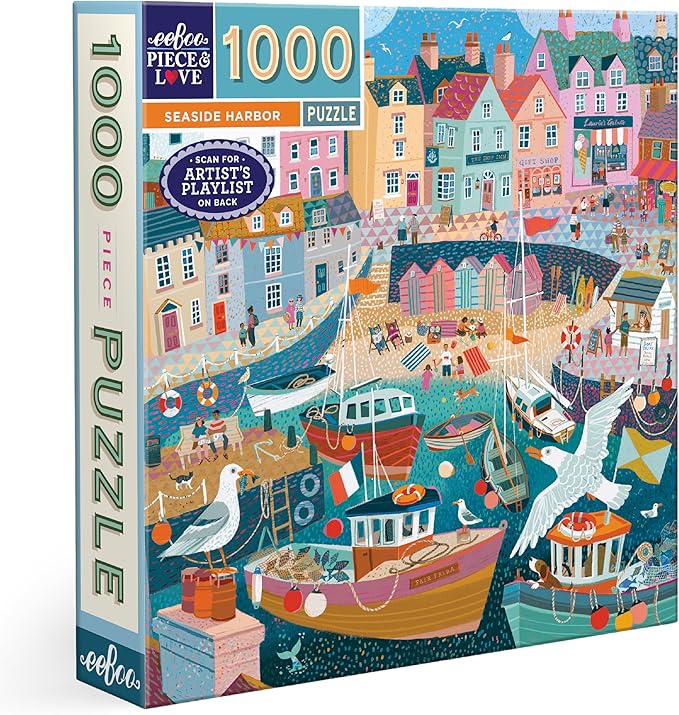eeBoo 1000 Piece Puzzle - Seaside Harbor Jigsaw Puzzle for Adults, Square 23" x 23" Made with Recycled Board & Vegetable-Based Ink