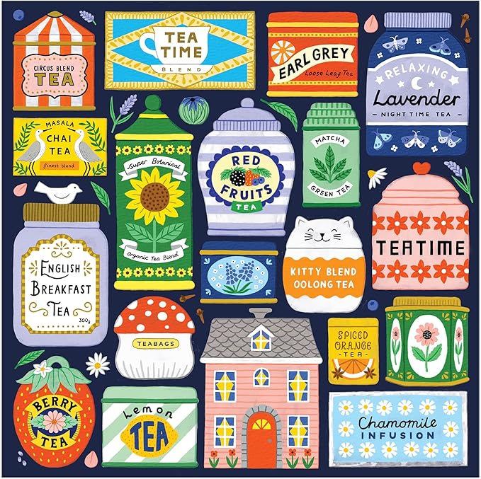 Galison Spot of Tea – 500 Piece Jigsaw Puzzle Featuring Charming Illustrations of A Variety of Tea Packets from Around The World