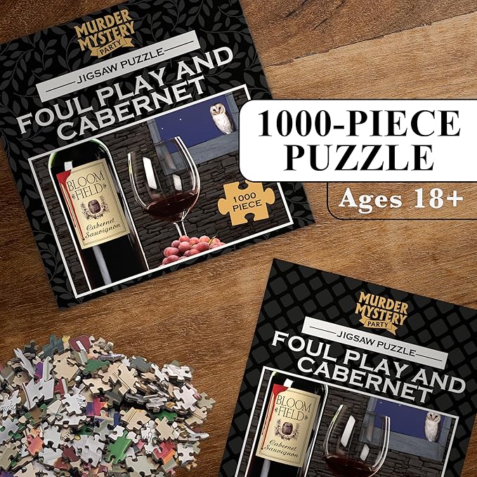 Murder Mystery Party – Foul Play & Cabernet 1000 Piece Jigsaw Puzzle with Mystery Story Booklet, Adult Murder Mystery Puzzle Game, Wine-Themed Puzzle for Ages 15+