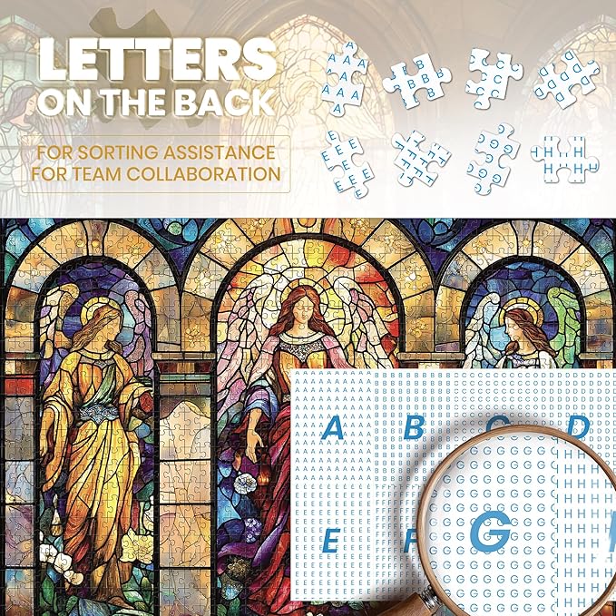 1000 Piece Puzzle for Adults, Stained Glass Christian Puzzles for Adults, Angel Goddes Hard Jigsaw Puzzle with Letters on Back, Religious Jesus Puzzle 1000 Pieces for Home Decor, 1:1 Poster