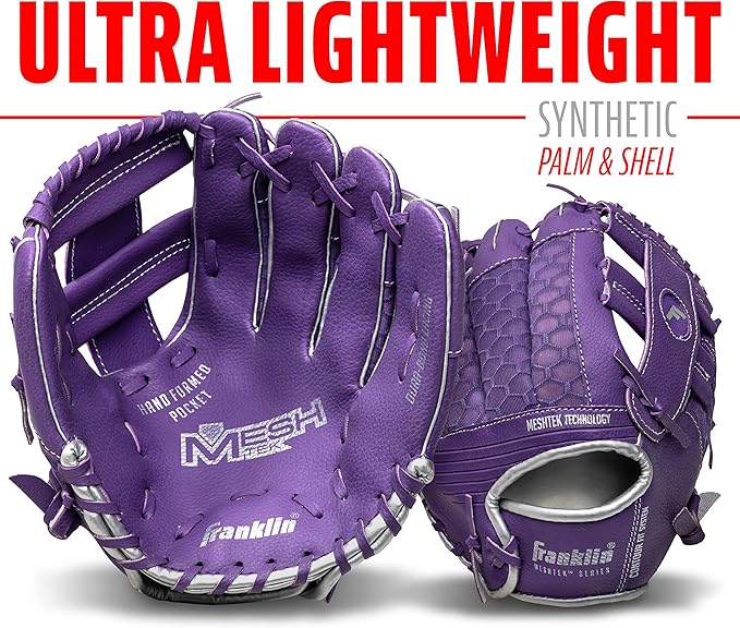 Franklin Sports Kids Baseball Glove + Foam Ball Sets - Meshtek Youth Teeball Gloves for Kids + Toddlers - Left + Right Hand Throw - 9.5" Inch
