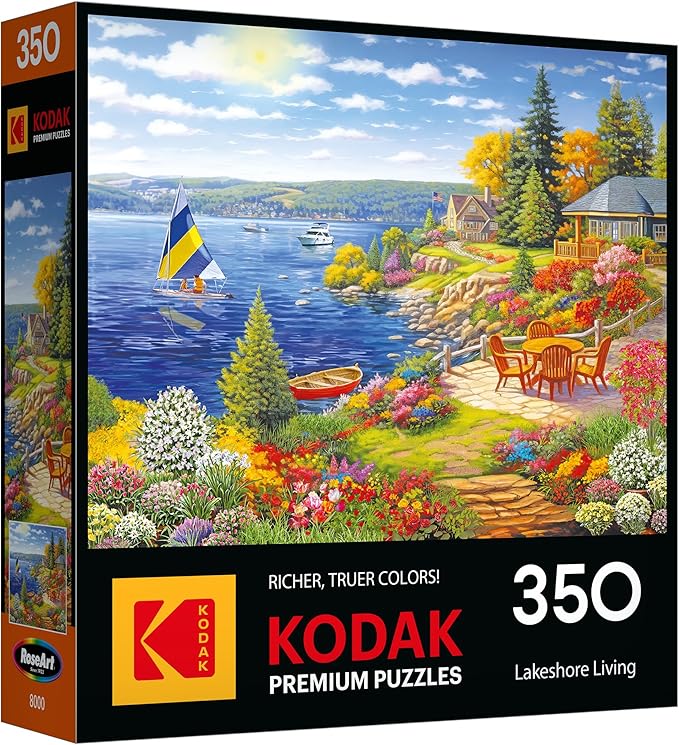 RoseArt - Kodak Premium 350 Piece Puzzle - Lakeshore Living, Serene Waterfront View Jigsaw Puzzle for Adults, 24" x 18" Finished Size