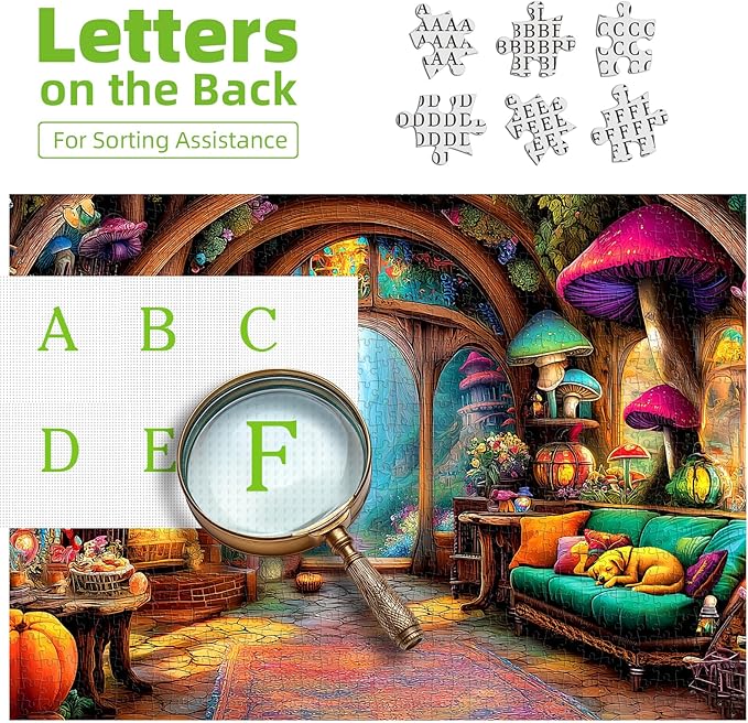 MINIWAN Fantasy Mushroom Cottage Living Room Puzzles for Adults 1000 Pieces, Cozy Enchanted Fairy Cabin with Sleeping Dog Jigsaw Puzzle, Gift for Fairy Tale Lovers 27.5x19.7 Inches