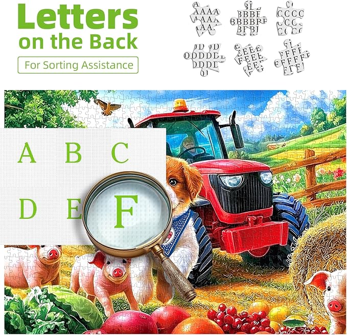 Farm Animals 500 Piece Puzzle for Adults Countryside Scenery with Cute Piglets,Red Tractor Fun Jigsaw Puzzles with Letters on Back for Seniors Challenging Adult Puzzle for Home Decor & Gift