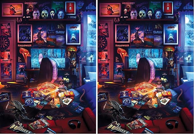 House of Horrors and Scary Movies 1000 Piece Jigsaw Puzzle by Rachid Lotf | Interactive Brain Teaser Board Game for Adults, Educational Toys & Games | 28 x 20 Inches (Pack of 2)