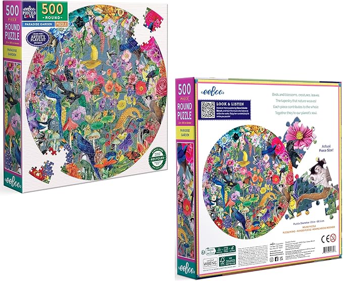 eeBoo 500 Piece Puzzle - Paradise Garden Jigsaw Puzzle for Adults, Circular with 23" Diameter Made with Recycled Board & Vegetable-Based Ink