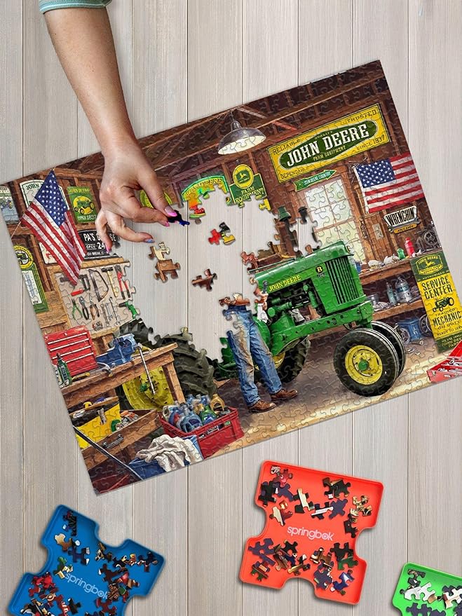 Springbok Grandpa's Garage 1000 Piece Jigsaw Puzzle for Adults - John Deere Tractor - Unique Cut Pieces - Made in USA