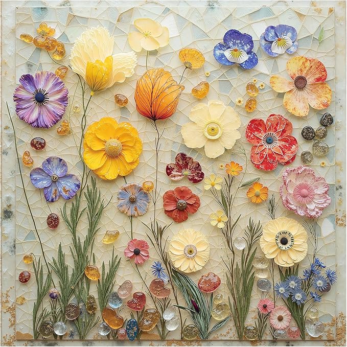 Jigsaw Puzzles for Adults 1000 Pieces, Colorful Pretty Plant Floral Square Challenging Unique Puzzle for Game Night Family Home Decor, 24x24 Inches, Stone Flowers