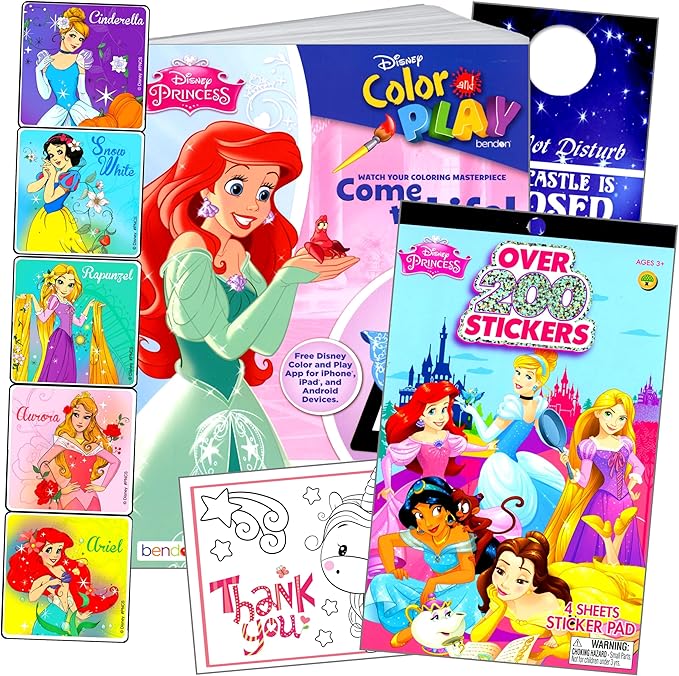 Bendon Disney Princess Coloring Book Stickers Set with Disney Princess Stickers, Reward Sticker Set, and More