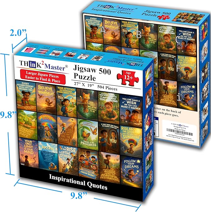 Think2Master Motivational & Inspirational Collage 500 Pieces Very Large Pieces Jigsaw Puzzle: 13+, Teens, Adults & Seniors. Fosters Growth Mindset - Vibrant Wall Art. Great Gift. Size: 26.8” X 18.9”