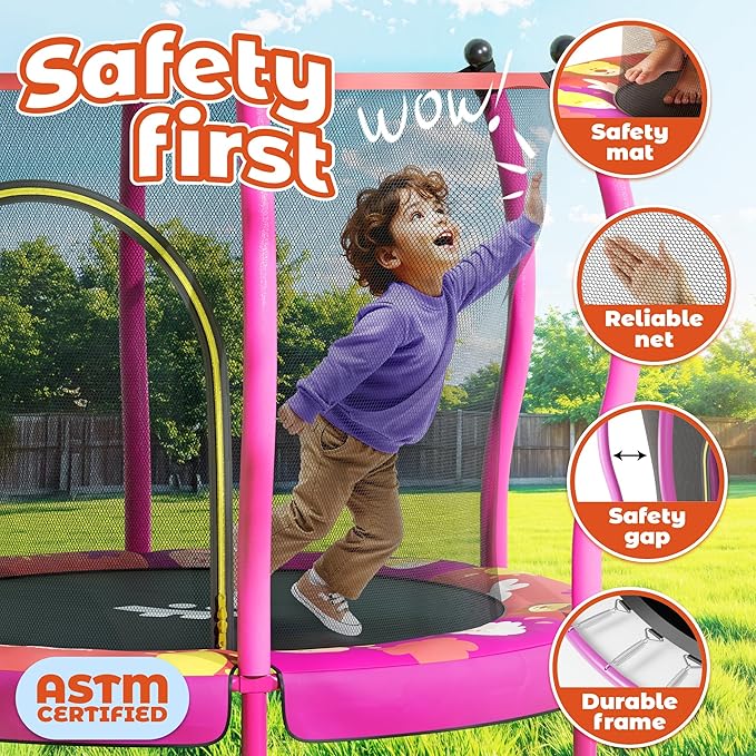 Happin® 55’’ Trampoline for Kids with Safety Enclosure, Indoor & Outdoor Toddler Trampoline, Ultra Safe Design with Multi Activity Accessories, Perfect Toddler Gift for Boys & Girls Ages 1–8