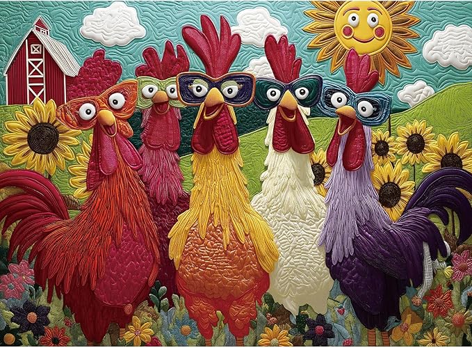 Puzzles for Adults 500 Pieces, Colorful Rooster Puzzle Jigsaw Puzzles 500 Pieces - Merry Chickens, Chicken Decor Impossible Puzzle, Finished Size 20.47 * 14.96”, with 1:1 Poster, Letter on The Back