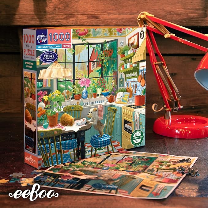 eeBoo 1000 Piece Puzzle - Springtime Kitchen Jigsaw Puzzle for Adults, Square 23" x 23" Made with Recycled Board & Vegetable-Based Ink