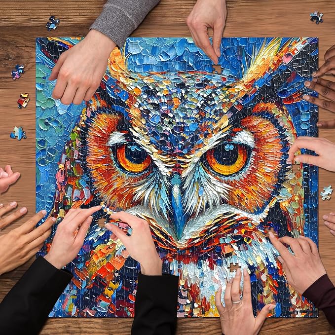 PICKFORU Owl Puzzles 1000 Pieces, Bird Art Hard, Impossible Difficult Jigsaw Puzzles 1000 Pieces Owl Painting Challenging