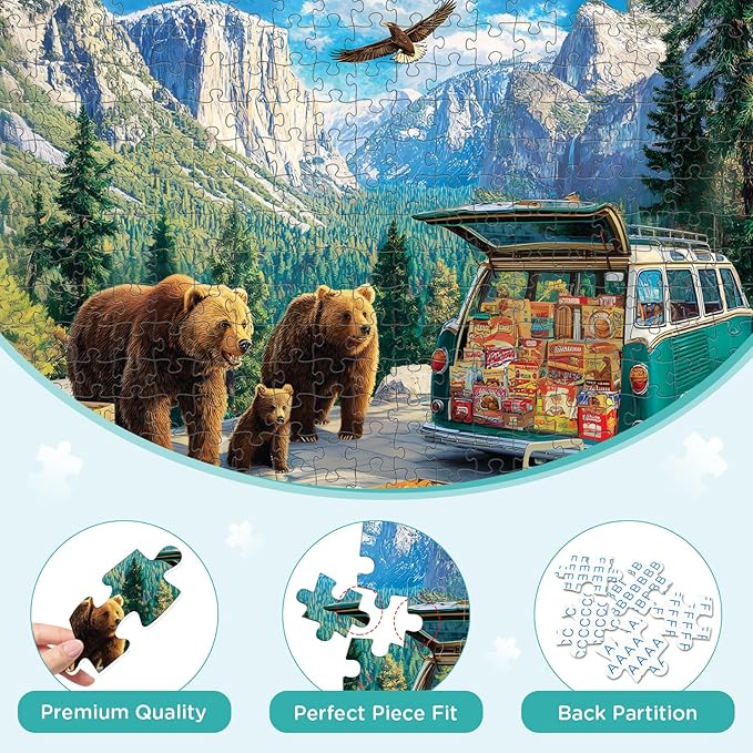 300 Pieces Puzzle for Adults, Wild Bear Family Puzzles for Adults 300 Pieces, Mountain and Forest Scenery Jigsaw Puzzles 300 Piece, Family Challenging Puzzle Game Great Gift Idea 20.5 * 15 in