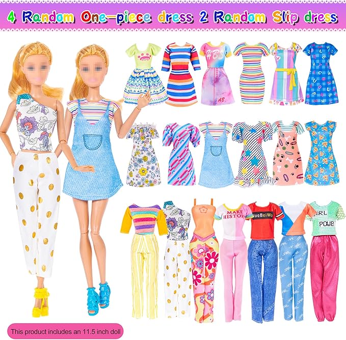 iBayda 91pcs 11.5 Inch Girl Doll with Clothes, Accessories and Closet - Princess Gowns, Fashion Dresses, Outfits, Swimsuits, Shoes, Hangers - Dress Up Toys for Girls, Kids, Toddlers (Doll Included)