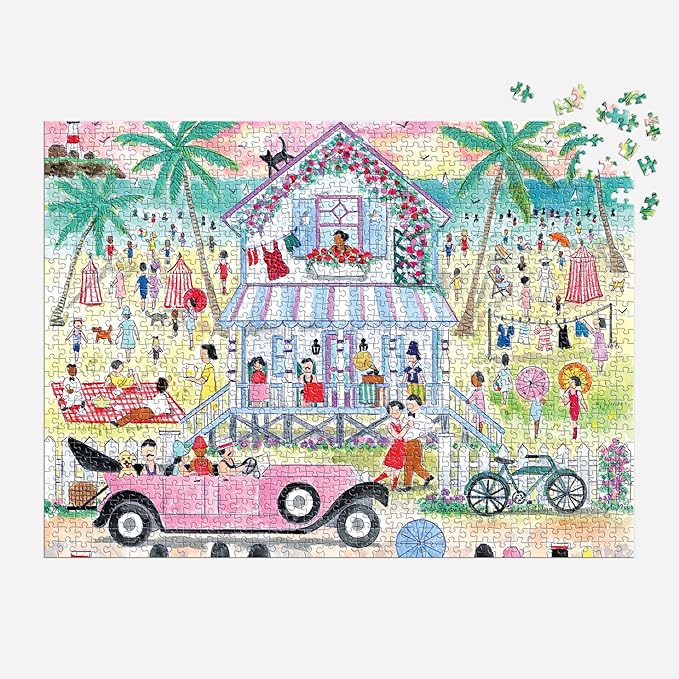 Galison Roaring 20s Beach House – 1000 Piece Michael Storrings Jigsaw Puzzle Featuring Beautiful Artwork of 1920s Inspired Beach House