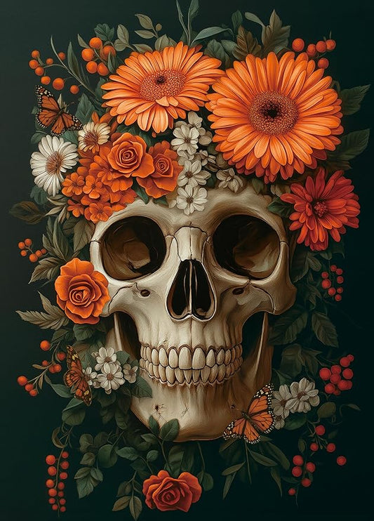 Vintage Skeleton’s Floral 1000-Piece Jigsaw Puzzle for Adults –Challenging Dark Halloween Skeleton Art, Premium Matte Finish, 27.56 x 19.68 Inches, Perfect for Game Nights