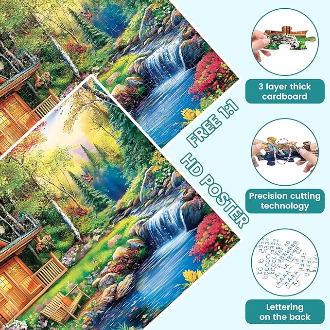 500 Pieces Jigsaw Puzzles for Adults, Forest Cabin Puzzle for Adults Seniors, River Flowers Puzzle 500 Pieces, Gift for Birthday, Home Decor, Fun for Family Entertainment(20.5 * 15 in)