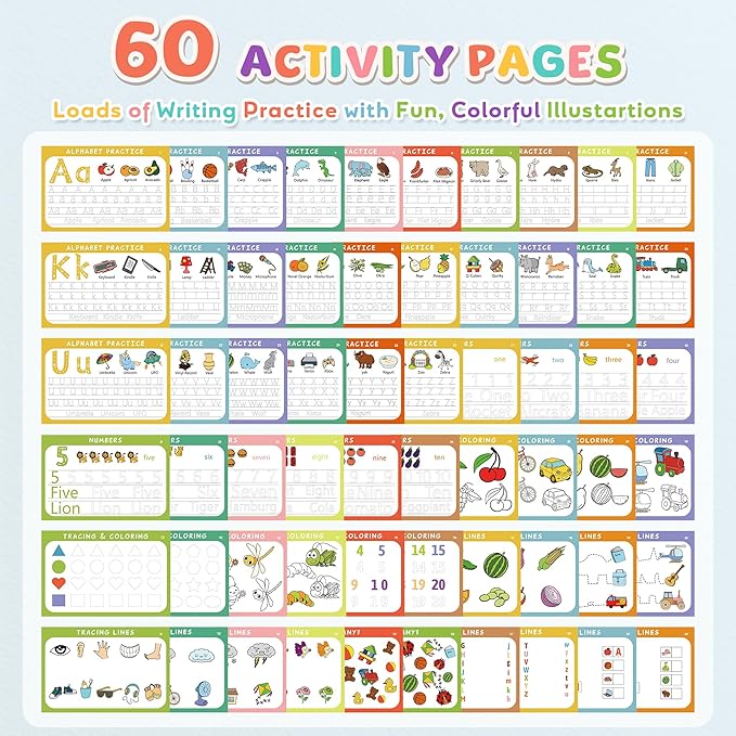 Fabeto Preschool Learning Activities Educational Workbook: Prek Handwriting Practice Tracing Busy Book - Toddlers Educational Toys - Autism Learning Materials | Montessori Games for Kids Age 3 4 5