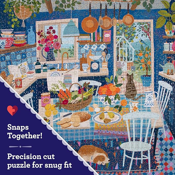 eeBoo 1000 Piece Puzzle - Blue Kitchen Jigsaw Puzzle for Adults, Square 23" x 23" Made with Recycled Board & Vegetable-Based Ink
