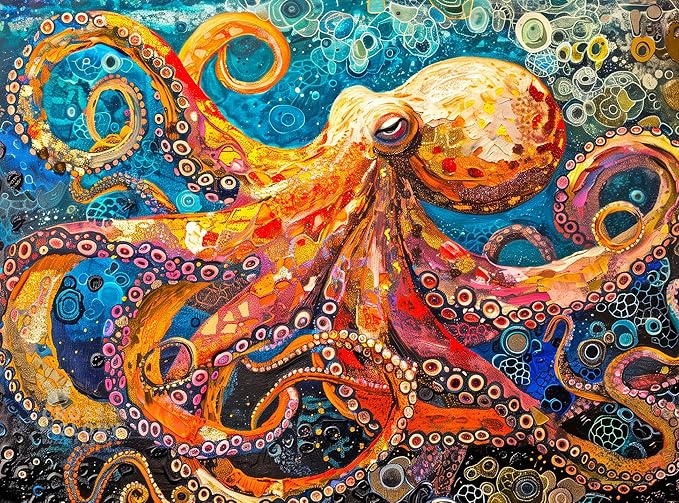 Cross & Glory - The Great Blue Octopus Enigma - 1000 Piece Jigsaw Puzzles for Adults | Marine Ocean Artwork Puzzle | Challenging Brain Teaser