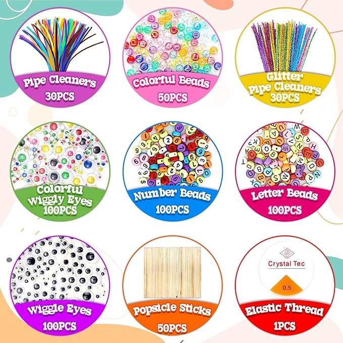 LINAYE 3000PCS Arts and Crafts Supplies Kit for Kids, All in One DIY Craft Box Kits, Craft Supplies Set Include Pompoms, Pipe Cleaners for Kids Ages 4-6 6-8 Birthday Gifts for Boys Girls