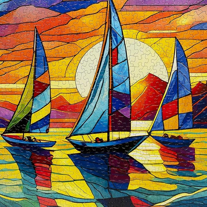 Springbok's Sunset Sailing 500 Piece Jigsaw Puzzle for Adults-Unique Cut Pieces- Made in USA