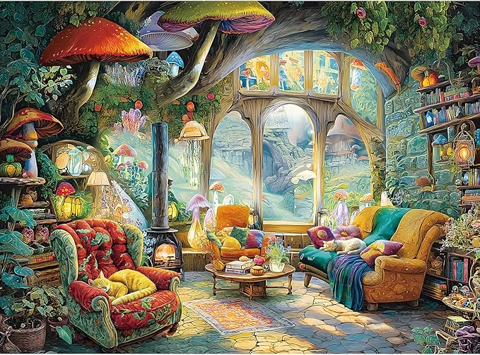 Fantasy Mushroom Living 1000 Piece Puzzle for Adults, Fun Puzzles for Adults 1000 Pieces with HD Print & Poster, 27.5 * 19.7 in Dust Free, for Gifts Halloween Christmas Family Games Lovers