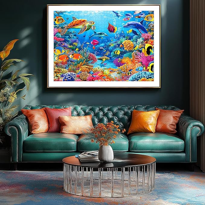 MINIWAN 500 Piece Puzzles for Adults - Vibrant Underwater Coral Reef Sea Turtle Dolphin Jigsaw Puzzle, 23x15 Inches with Unique Irregular Shaped Pieces for Relaxation & Home Wall Decor