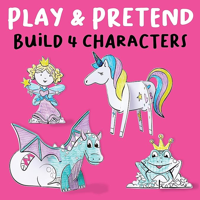 Creativity for Kids Wonder Worlds 3D Coloring Book: Fairy Tale - Unicorn and Princess Kids Coloring Art Set, Boys and Girls Gifts (Ages 5+)