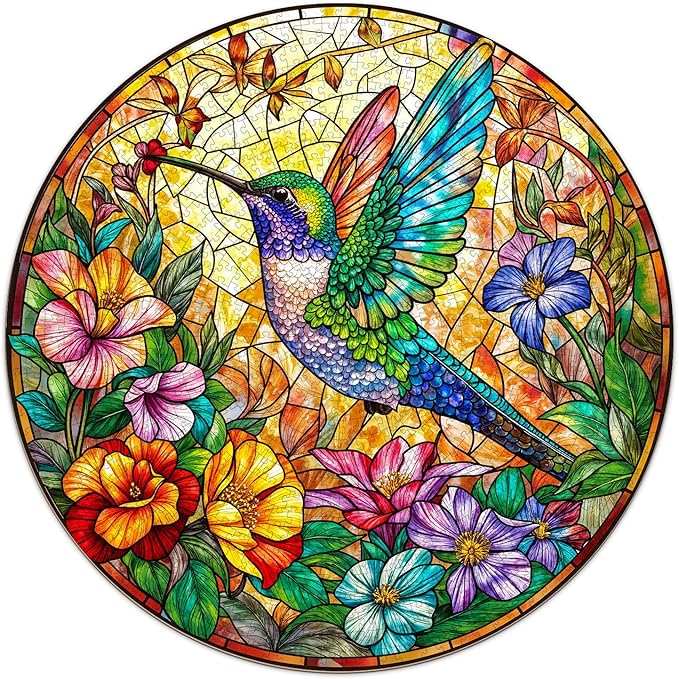 Round Hummingbird Puzzles for Adults 1000 Pieces, Beautiful Bird Flower Jigsaw Puzzles 1000 Pieces for Adults, Fun Puzzles with Letters On Back, Challenging Game Toys (26.5 * 26.5in)