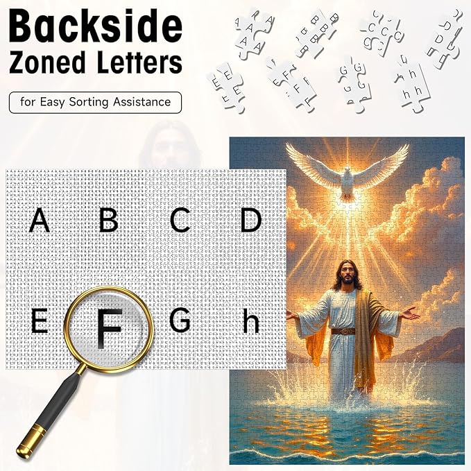 Jesus Christ Puzzles for Adults 1000 Pieces, Holy Spirit Dove Religious Christian Art Jigsaw Puzzle with Letters on Back, Inspirational Wall Decor & Family Game, Easter