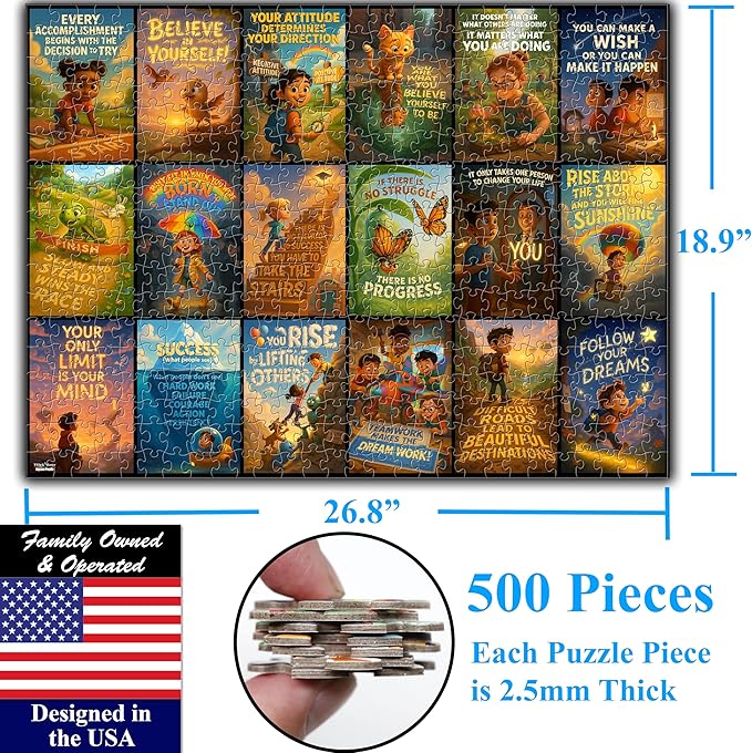 Think2Master Motivational & Inspirational Collage 500 Pieces Very Large Pieces Jigsaw Puzzle: 13+, Teens, Adults & Seniors. Fosters Growth Mindset - Vibrant Wall Art. Great Gift. Size: 26.8” X 18.9”
