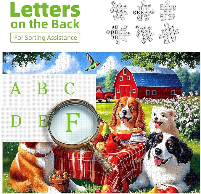 Spring Dogs Farm Picnic 500 Piece Puzzle for Adults, Fun Puzzles for Adults 500 Pieces with HD Print & Poster, 23" X 15" Dust Free, for Gifts Halloween Christmas Family Games Lovers