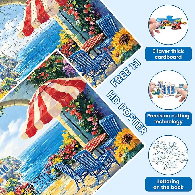 300 Pieces Jigsaw Puzzles for Adults, Seaside Flowers Puzzle for Adults Children Seniors, Oil Painting Style Puzzle 300 Pieces, Gift for Birthday, Home Decor, Fun for Family Entertainment(20.5*15 In)