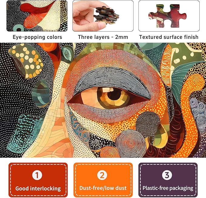 Puzzles for Adults 1000 Pieces: Mysterious Face - Fun Art Jigsaw Puzzles, 6 Colors on Back, Matte Finish, Pieces Fit Together Perfectly, Puzzle Size 26.6x19.2