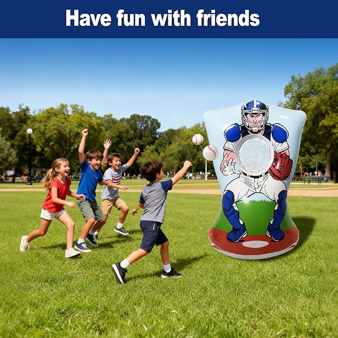 Inflatable Baseball Training Toss Game Inflatable Baseball Pitching Target for Kids, Double-Sided Outdoor & Indoor, Includes 4 Baseballs, Pump & Patch Kit Baseball Game Gifts for 36 Months+