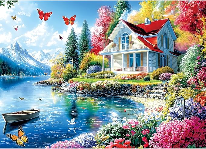 Puzzles for Adults 1000 Pieces, Lakeside Villa Impossible Hard Difficult Challenging Puzzles for Adults, Landscape Jigsaw Puzzle for Family Games Gift, 27.5 x 19.7 inch